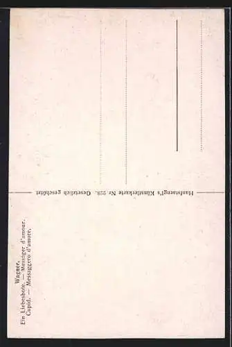 Künstler-AK sign. Wagner: Ein Liebesbote, Engel umarmt ein Mädchen