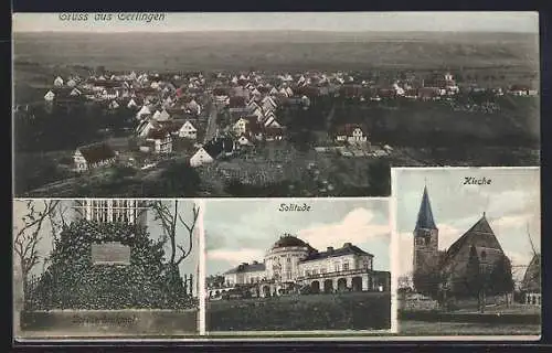 AK Gerlingen / Württ., Solitude, Kirche, Schillerdenkmal