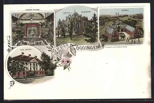 Lithographie Göggingen / Bay., Kurhaus, Theater und Palmenhaus, Theater Inneres