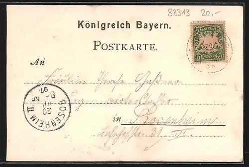 Lithographie Maria-Eck, Kloster, Kirche, Ort