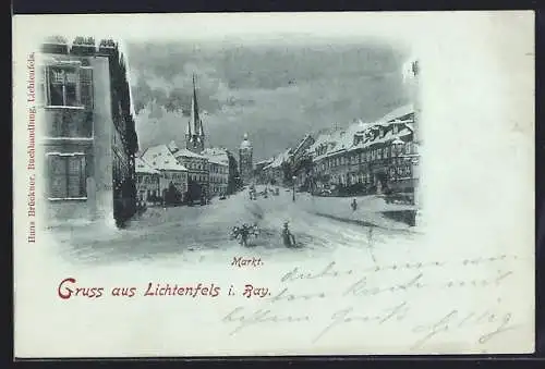 Mondschein-AK Lichtenfels i. Bay., Markt mit Kirche u. Turm im Winter