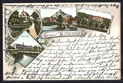 Lithographie Kissingen, Saline, Ruine Trimburg, Klaushof