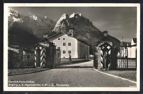 AK Garmisch-Partenkirchen, Eingang zu den Jägerkasernen gegen Waxenstein