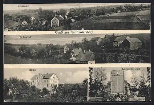 AK Grossvoigtsberg, Oberdorf, Niederdorf, Schule, Kriegerdenkmal