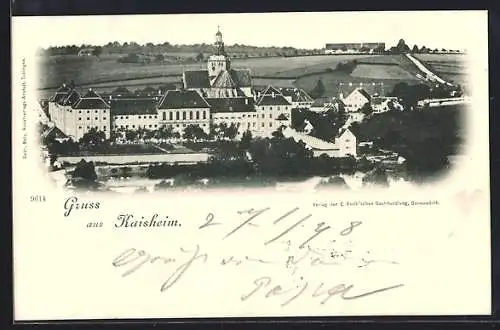 AK Kaisheim, Ortsansicht mit Feldern u. Kirche aus der Vogelschau