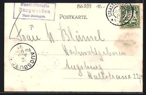 AK Burgwalden /Augsburg, Ortspanorama mit Kirche und Bootspartie