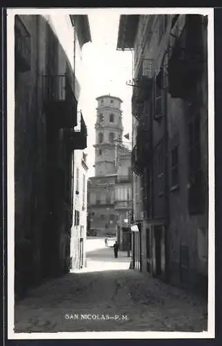 AK Palma de Mallorca, San Nicolas, Strassenpartie mit Turm