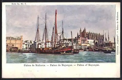 AK Palma de Mallorca, Hafen mit Segelboot
