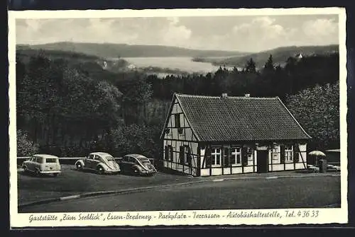 AK Essen-Bredeney, Gasthaus zum Seeblick mit Parkplatz