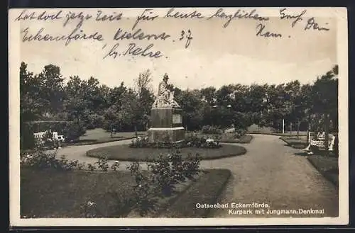 AK Eckernförde, Ostseebad, Kurpark mit Jungmann-Denkmal