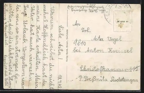 Künstler-AK Gochsheim, Rathaus mit Brunnen