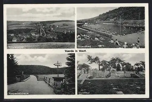 AK Voerde i. Westf., Strandbad, Haspertalsperre, Ehrenmal, Totalansicht
