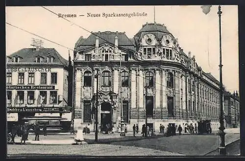 AK Bremen, Neues Sparkassengebäude mit Restaurant Stubbe & Lauscher