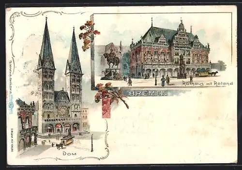 AK Bremen, Rathaus mit Roland, Dom