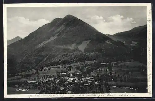 AK Litzldorf, Ortsansicht mit Bergpanorama