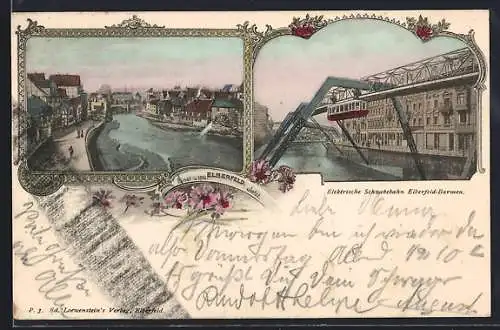 AK Elberfeld, Elektrische Schwebebahn und Blick auf den Ort
