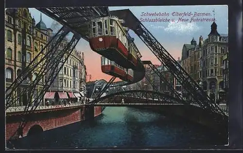 AK Elberfeld-Barmen, Schwebebahn, Neue Fuhrstrasse und Schlossbleiche