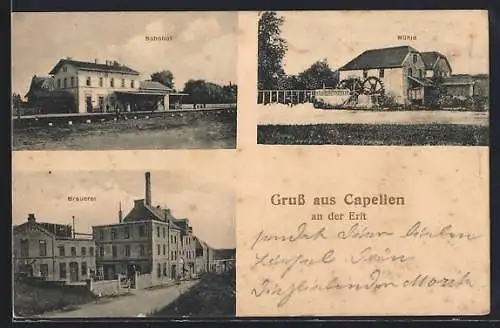 AK Capellen / Erft, Bahnhof, Brauerei und Mühle