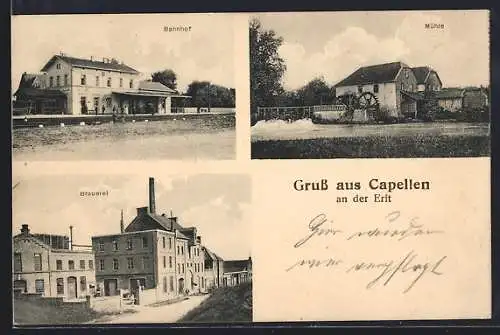 AK Capellen / Erft, Bahnhof, Brauerei und Mühle