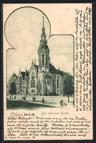 AK Leipzig, Die refomierte Kirche mit Fussgängern