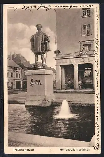 AK Treuenbrietzen, Hohenzollernbrunnen mit Denkmal von Kurfürst Friedrich I.