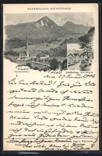 AK Siegsdorf, Ortsansicht mit Berglandschaft, Ortsansicht Adelholzen