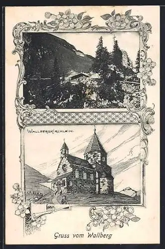 Künstler-AK Wallberg bei Tegernsee, Unterkunftshaus und Kirchlein