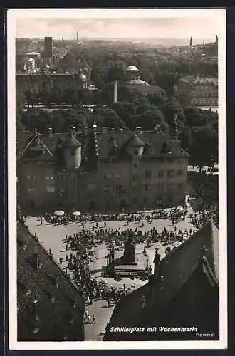 AK Stuttgart, Schillerplatz mit Wochenmarkt