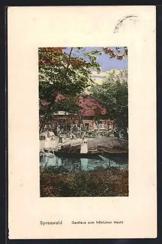 AK Lehde / Spreewald, Gasthaus zum fröhlichen Hecht