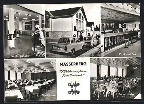 AK Masserberg, FDGB-Erholungsheim Otto Grotewohl, Empfangshalle und Speisesaal