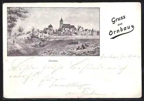AK Ornbau, Ortsansicht mit Kirche