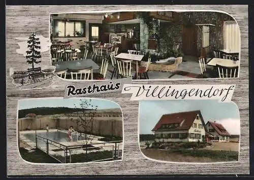 AK Villingendorf, Gasthaus mit Speiseraum, Schwimmbecken und Ansicht