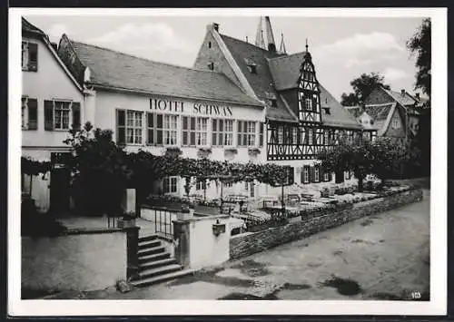 AK Oestrich im Rheingau, Hotel Schwan mit Terrasse