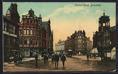 AK Doncaster, Station Road, Strassenbahn