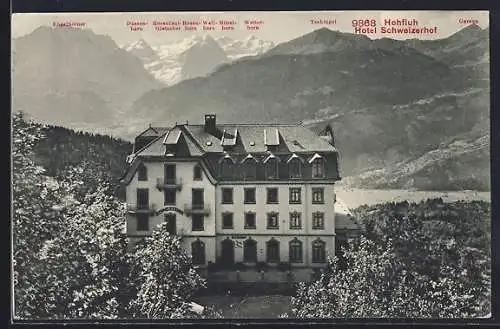 AK Hohfluh, Hotel Schweizerhof mit Wetterhorn, Mittelhorn und Rosenhorn