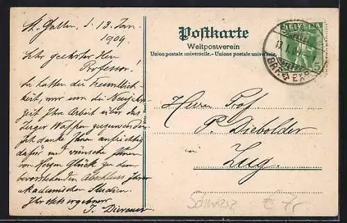 AK St. Gallen, Stadtbibliothek mit Strassenpartie