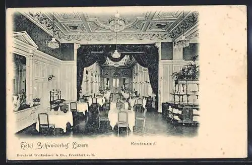 AK Luzern, Hotel Schweizerhof, Restaurant, Innenansicht