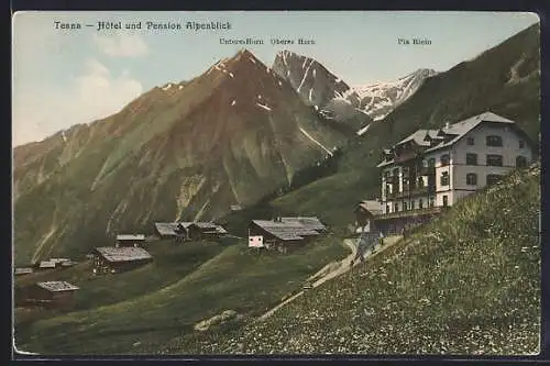 AK Tenna, Hotel und Pension Alpenblick, Unters Horn, Oberes Horn und Piz Riein