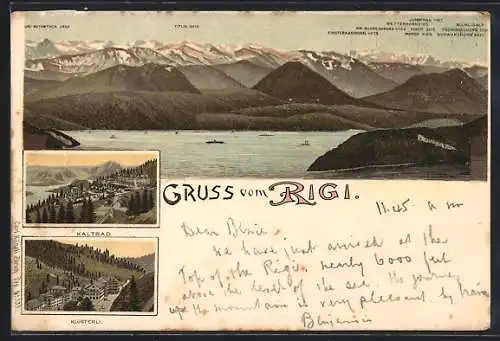 Lithographie Rigi-Kaltbad, Seeblick mit Bergpanorama