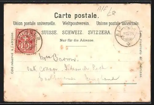 Lithographie Rigi-Kaltbad, Seeblick mit Bergpanorama