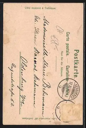 Lithographie Neuchâtel, Statue David de Pury, Vue Générale