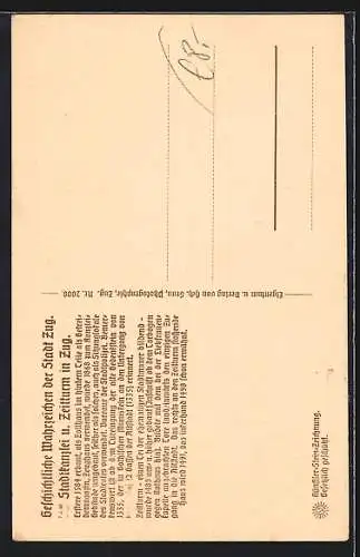 Steindruck-AK Zug, Stadtkanzlei mit Zeitturm