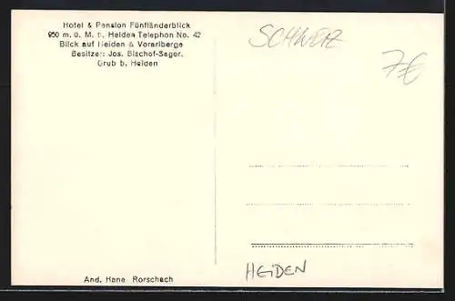 AK Heiden, Ortsansicht aus der Vogelschau mit Kirche, Hotel & Pension Fünfländerblick