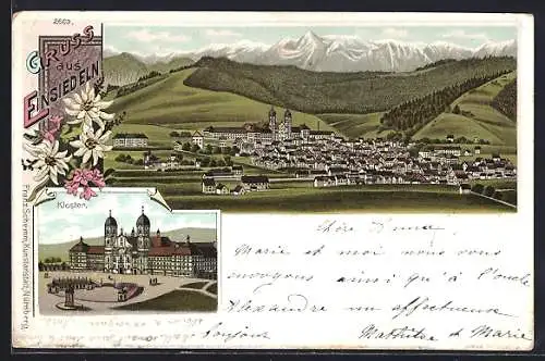 AK Einsiedeln, Panorama vom Ort mit Ansicht vom Kloster