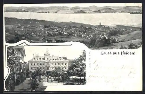 AK Heiden, Ortsansicht aus der Vogelschau und Hotel Krone