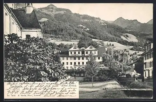 AK Sachseln, Ortsansicht mit Gasthaus zum Kreuz
