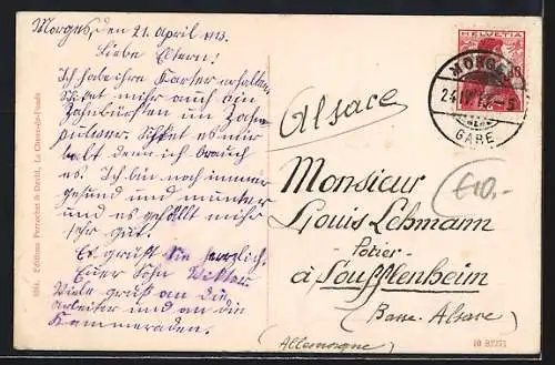 AK Morges, Strassenpartie mit Kirche