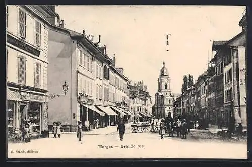 AK Morges, Grande Rue mit Kirche