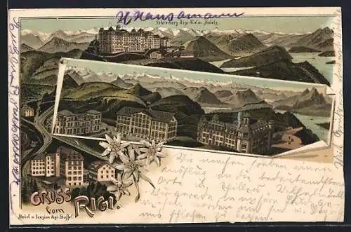 Lithographie Rigi, Schreiberg Rigi-Kulm Hotel`s