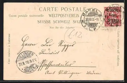 AK Basel, Strassenpartie am Spalentor mit Strassenbahn, geprägte Wappen und Helvetia